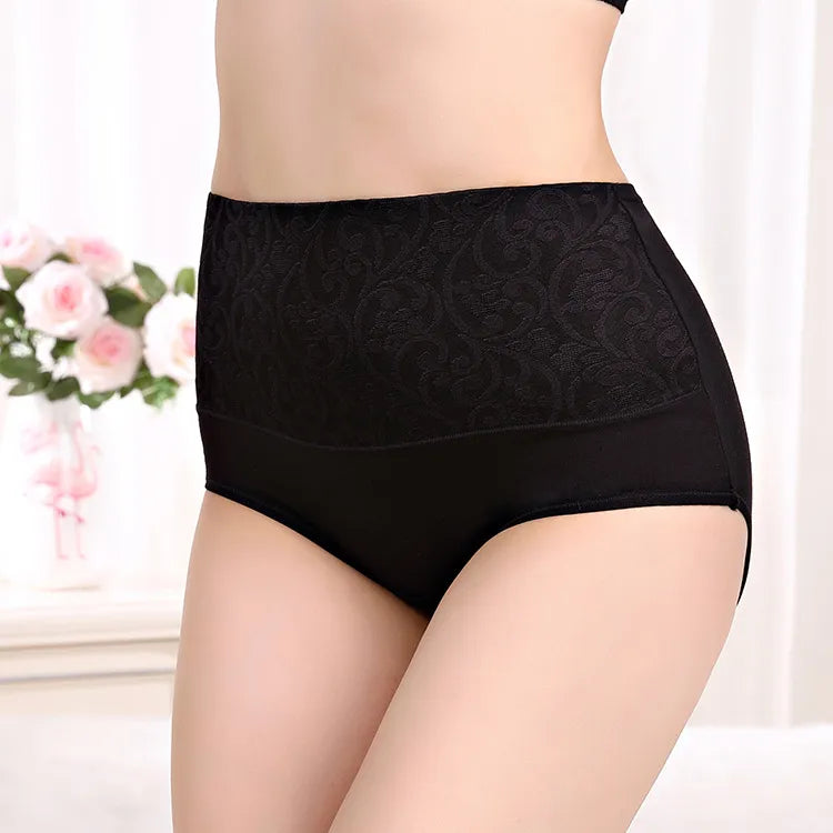 Culotte Taille Haute en Dentelle Florale Ajourée - Confort Respirant - Grandes Tailles